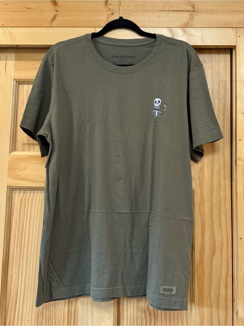 Life Is Good Olive Short-Sleeve Tee with Skeleton Graphic